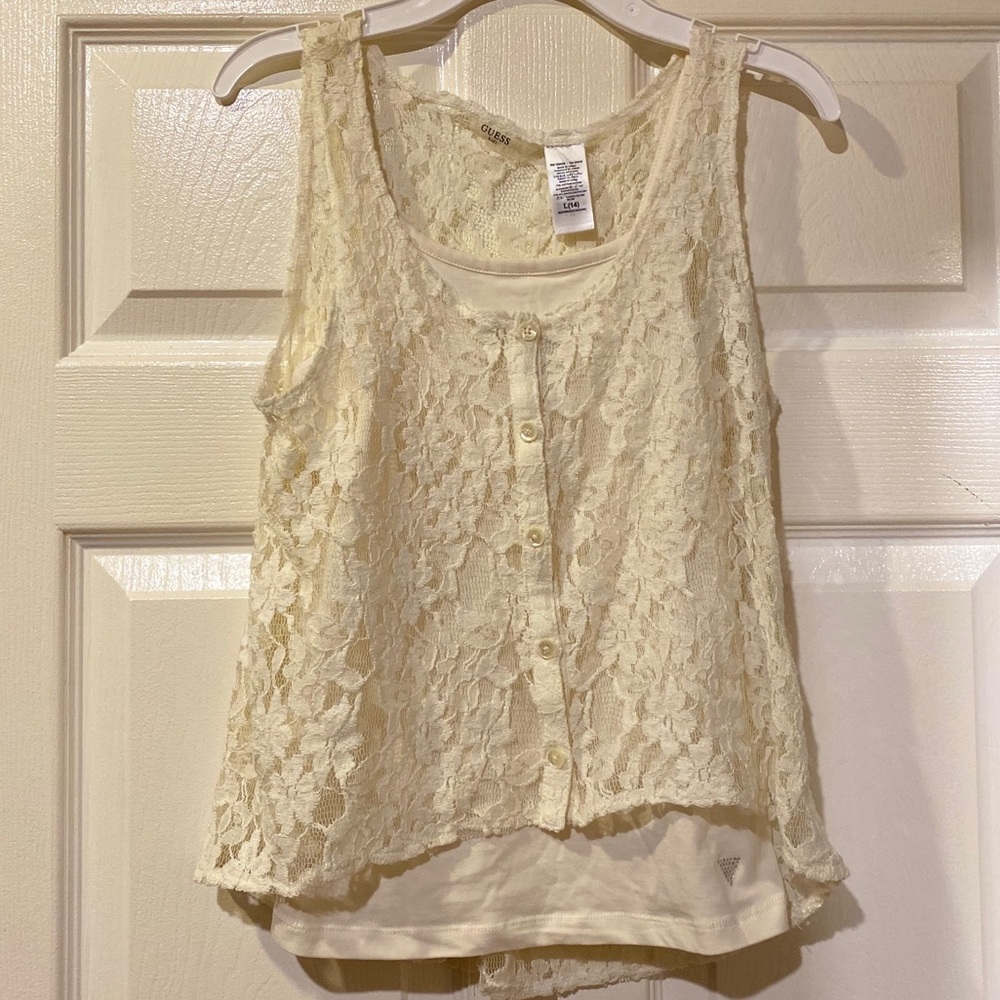 White, two piece, lace, tank top